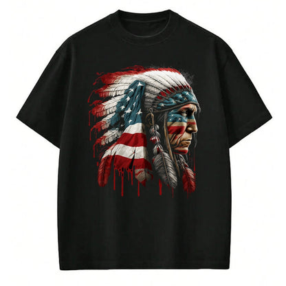 Native American T-Shirts, Vintage Native American Unisex T-Shirt/Hoodie/Sweatshirt HLT00 - Native American Indian Chief American USA Flag