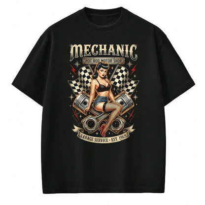 Best Mechanic Life Shirt, Funny Mechanic UnisexT-Shirt/Hoodie/Sweatshirt HLT00 - Vintage Mechanic Hot Rod Garage Pin Up Design T-Shirt