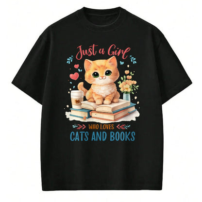 Cat Love Shirt, Funny Cat Lover Gift UnisexT-Shirt/Hoodie/Sweatshirt HLT00 - Just a Girl Who Loves Cats and Books Reading Cat & Bookworm Long Sleeve T-Shirt