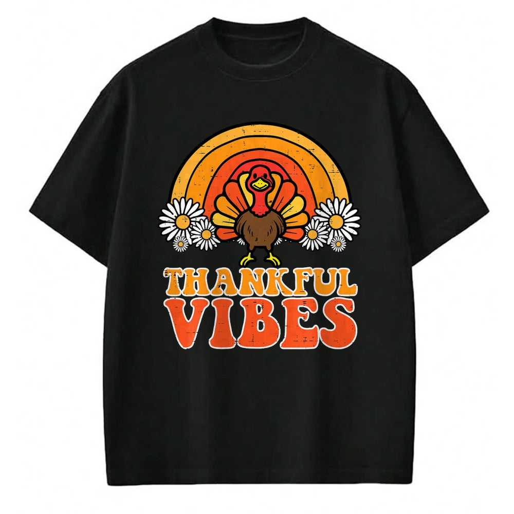 Best Thanksgiving Family Shirt , Funny Thanksgiving UnisexT-Shirt/Hoodie/Sweatshirt HLT00 - Thankful Vibes Turkey Rainbow Funny Retro Thanksgiving Women T-Shirt