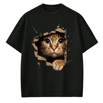 Cat Love Shirt, Funny Cat Lover Gift UnisexT-Shirt/Hoodie/Sweatshirt HLT00 - Cute Kitten Looks from Torn Fabric - Cats T-Shirt, Men, Olive Green, X-Large (1)