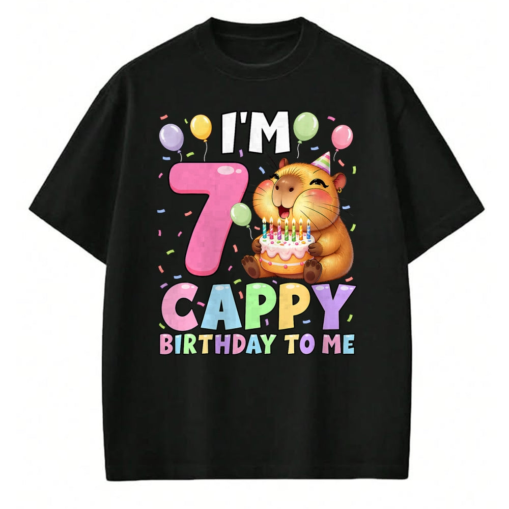 Cute Capybara Shirt, Funny Capybara Unisex T-Shirt/Hoodie/Sweatshirt HLT00 - Kawaii Girl Capybara 7th Birthday to Me Balloons Capy Cake T-Shirt