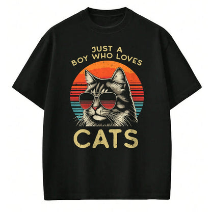 Cat Love Shirt, Funny Cat Lover Gift UnisexT-Shirt/Hoodie/Sweatshirt HLT00 - Just Boy Who Loves Cats Retro Kitten Kitty Boys Kids Men T-Shirt