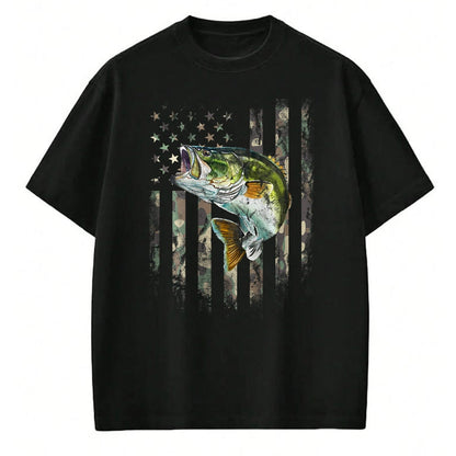 Funny Fishing Shirt, Gift For Fishing Lover Unisex T-Shirt/Hoodie/Sweatshirt HLT00 - (Art on Back) American Flag Camo Bass Fish Fishing T-Shirt