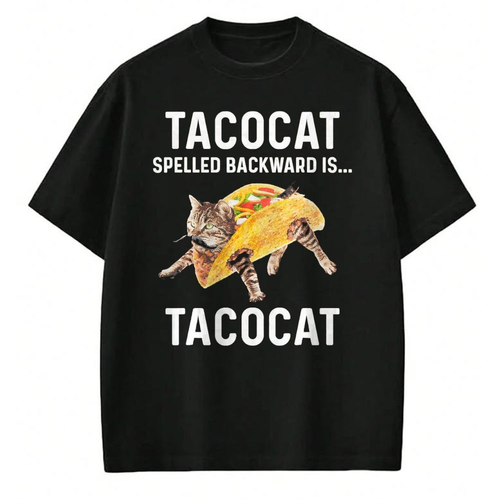 Cat Love Shirt, Funny Cat Lover Gift UnisexT-Shirt/Hoodie/Sweatshirt HLT00 - Tacocat Spelled Backward is Tacocat - Love Cat and Taco T-Shirt, Men, Black, Medium (1)
