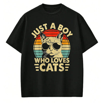 Cat Love Shirt, Funny Cat Lover Gift UnisexT-Shirt/Hoodie/Sweatshirt HLT00 - Vintage Just A Boy Who Loves Cats Boy Kitten Cat Lover Boys T-Shirt, Youth, Heather Blue, Small