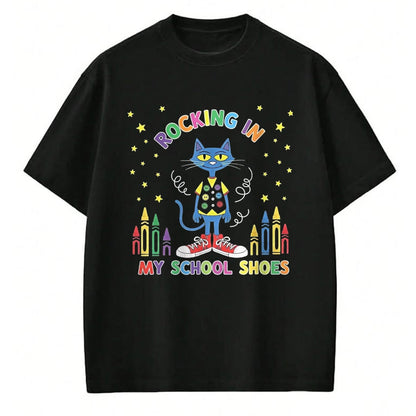 Best Student Shirt, Funny Back To School UnisexT-Shirt/Hoodie/Sweatshirt HLT00 - Cat Rocking in My School Shoes Funny Back to School T-Shirt, Youth, Black, Small