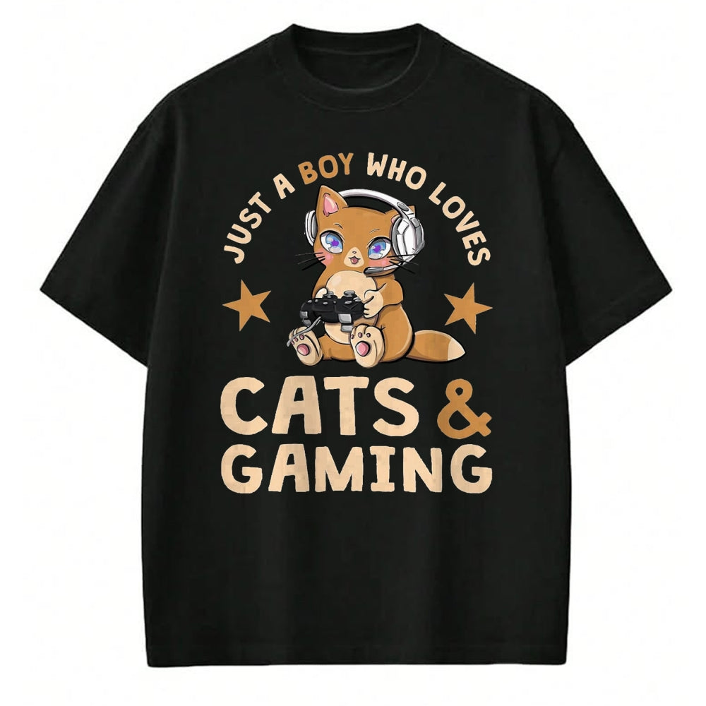 Cat Love Shirt, Funny Cat Lover Gift UnisexT-Shirt/Hoodie/Sweatshirt HLT00 - Just A Boy Who Loves Cats and Gaming Cute Gamer Cat T-Shirt, Men, Black, 3X-Large