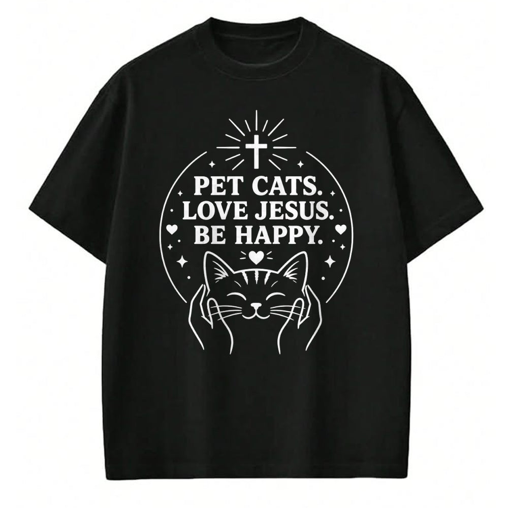 Cat Love Shirt, Funny Cat Lover Gift UnisexT-Shirt/Hoodie/Sweatshirt HLT00 - Pet Cats Love Jesus Be Happy Christian Faith Cat Lover Long Sleeve T-Shirt