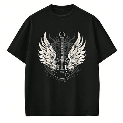 Guitar Lover Shirt, Funny Guitar UnisexT-Shirt/Hoodie/Sweatshirt HLT00 - Guitar Wings Vintage Retro 80s Rock & Roll Music T-Shirt, Women, Black, Medium