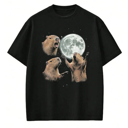 Cute Capybara Shirt, Funny Capybara Unisex T-Shirt/Hoodie/Sweatshirt HLT00 - Funny Capybara Howling at Moon Vintage 90s Graphic T-Shirt