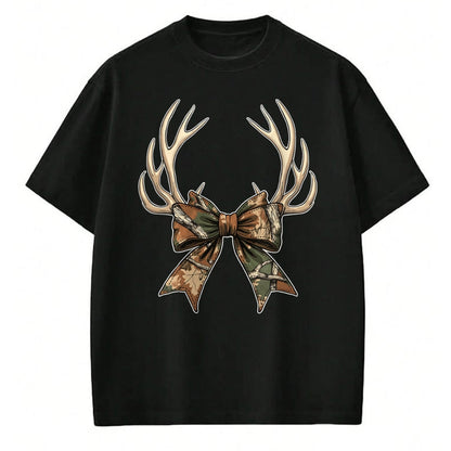 Funny Hunting Shirt, Gift For Hunting Lover Unisex T-Shirt/Hoodie/Sweatshirt HLT00 - Camo Coquette Bow Deer Antlers Hunting Women Girl Camouflage T-Shirt