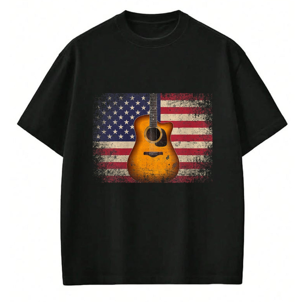Guitar Lover Shirt, Funny Guitar UnisexT-Shirt/Hoodie/Sweatshirt HLT00 - Guitar 4th of July Gift American Flag USA - Country Music T-Shirt Small