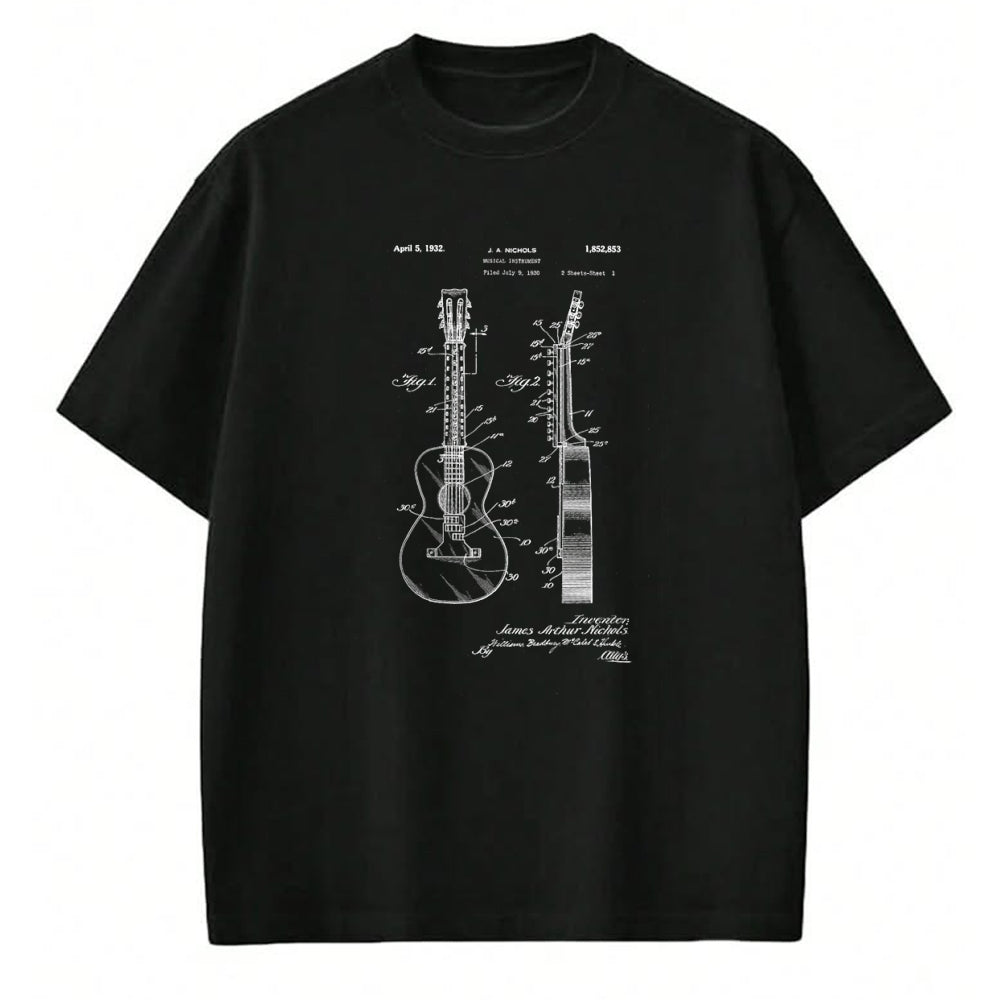 Guitar Lover Shirt, Funny Guitar UnisexT-Shirt/Hoodie/Sweatshirt HLT00 - Acoustic Guitar Vintage Patent Print 1932 T-Shirt - Black, Unisex-Adults, Small, Long Sleeve (1)