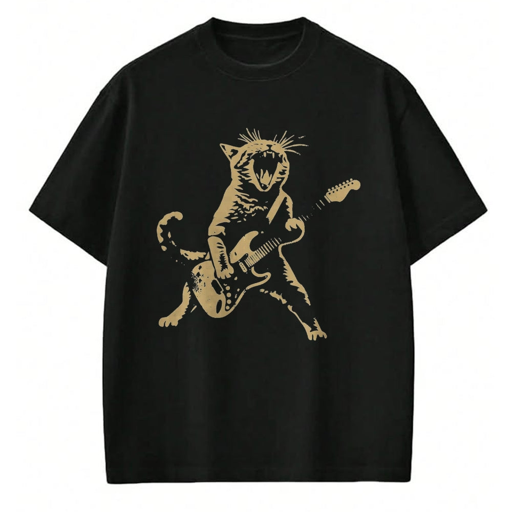 Guitar Lover Shirt, Funny Guitar UnisexT-Shirt/Hoodie/Sweatshirt HLT00 - Cat Playing Guitar Rock Star Rock and Roll Men Women Kids T-Shirt, Men, Black, 3X-Large