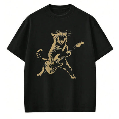 Guitar Lover Shirt, Funny Guitar UnisexT-Shirt/Hoodie/Sweatshirt HLT00 - Cat Playing Guitar Rock Star Rock and Roll Men Women Kids T-Shirt, Men, Black, 3X-Large