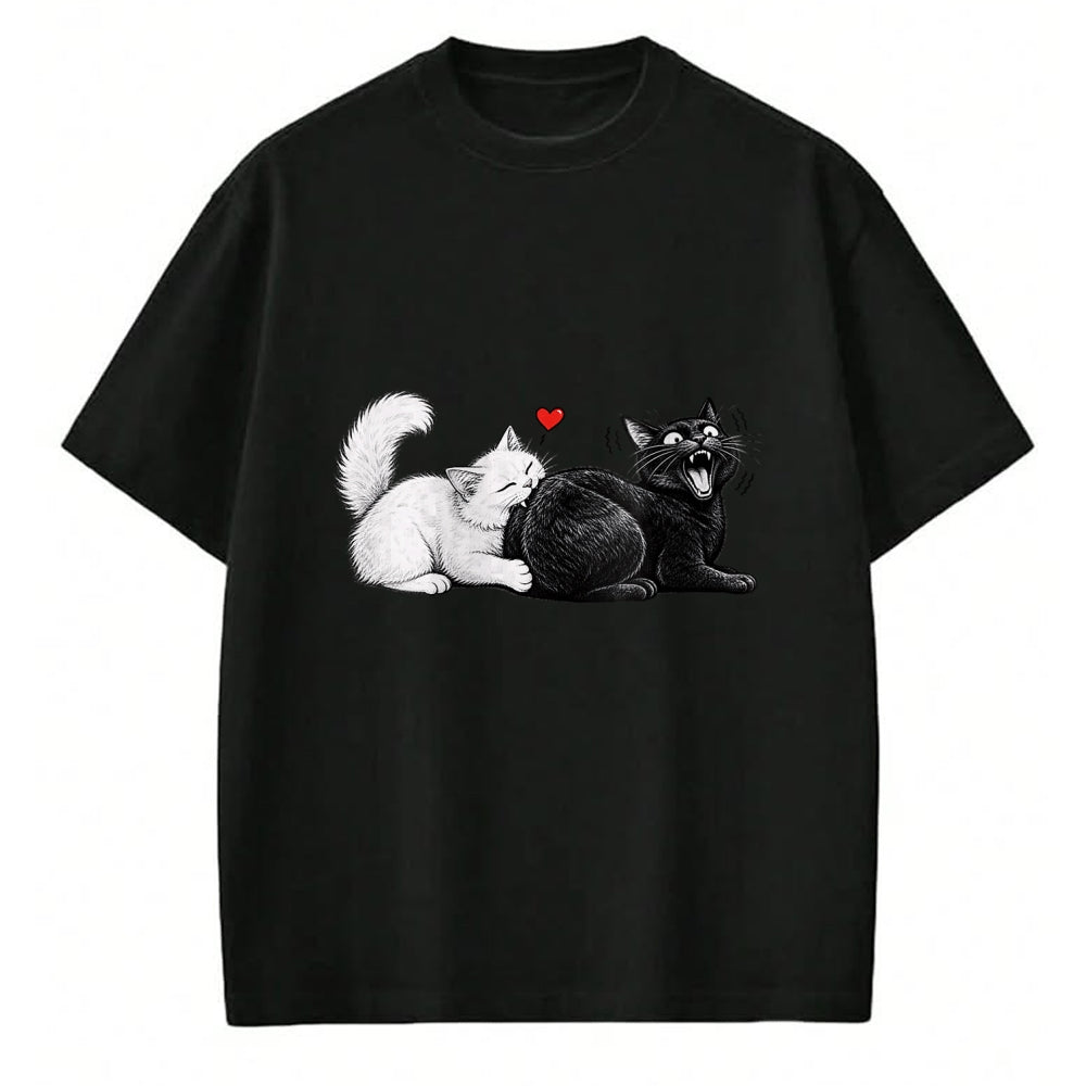 Cat Love Shirt, Funny Cat Lover Gift UnisexT-Shirt/Hoodie/Sweatshirt HLT00 - Women_s Funny Cat Couple Black White Cats Love Cat Biting Cat Butt V-Neck T-Shirt (1)