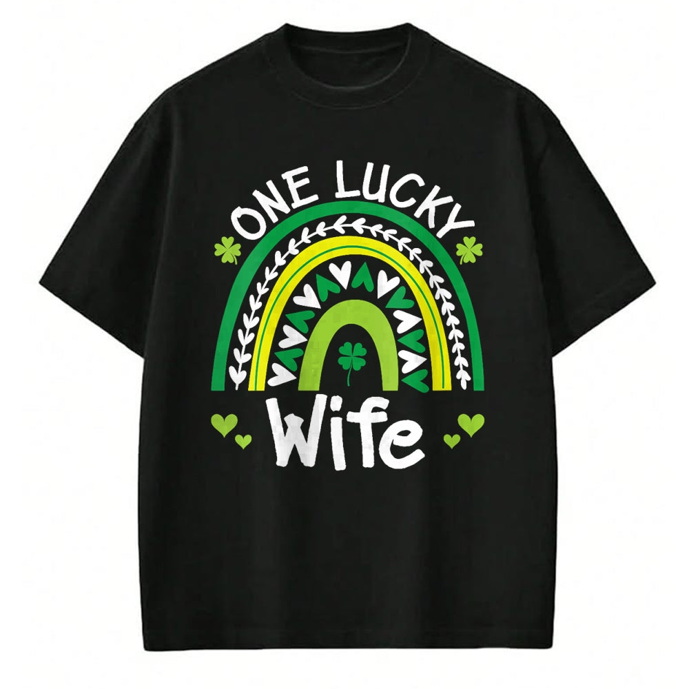 Best Wife Shirt, Wife and Husband Unisex T-Shirt/Hoodie/Sweatshirt HLT00 - Gift for wife T shirt, lucky wife   Womens One Lucky Wife Boho Rainbow St Patricks Day Shamrock V-Ne
