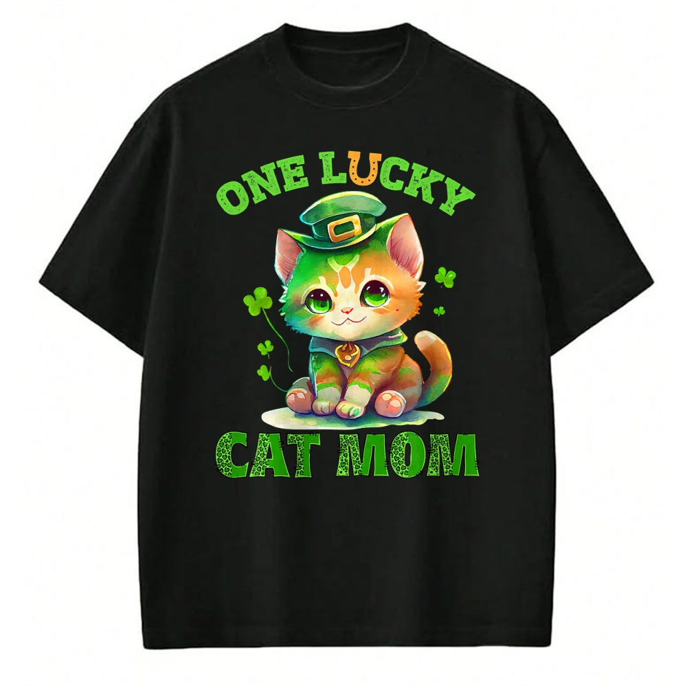 Gift for Mom Shirt, Funny Mom Unisex T-Shirt/Hoodie/Sweatshirt HLT00 - One Lucky Cat Mom St Patrick's Day Irish Lucky Cat Shamrock T-Shirt