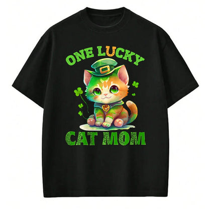 Gift for Mom Shirt, Funny Mom Unisex T-Shirt/Hoodie/Sweatshirt HLT00 - One Lucky Cat Mom St Patrick's Day Irish Lucky Cat Shamrock T-Shirt