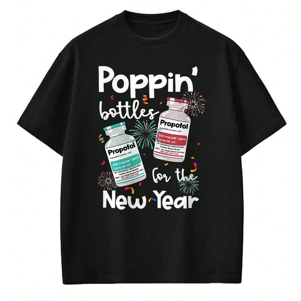 Funny Nurse Shirt, Nurse Unisex T-Shirt/Hoodie/Sweatshirt HLT00 - ICU Nurses New Year Eve Outfits Poppin Bottles PICU ER Nurse T-Shirt