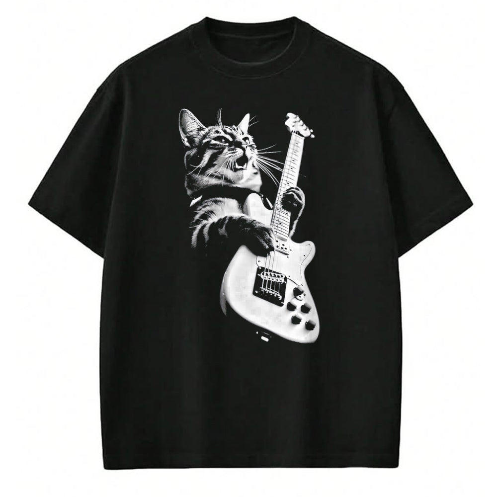 Guitar Lover Shirt, Funny Guitar UnisexT-Shirt/Hoodie/Sweatshirt HLT00 - Rock Cat Playing Guitar - Funny Guitar Cat T-Shirt, Men, Black, 3X-Large