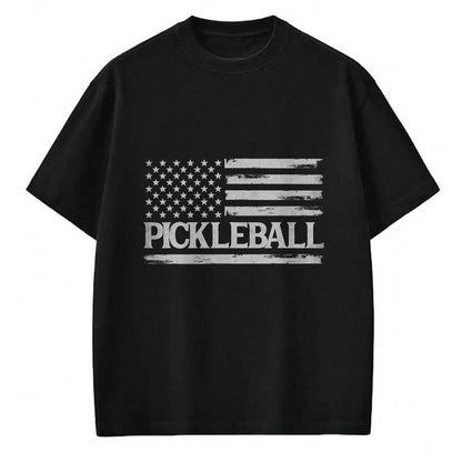 Funny Pickleball Shirt, Pickleball Lover Unisex T-Shirt/Hoodie/Sweatshirt HLT00 - Pickleball Grey Vintage USA Flag Player Coach T-Shirt
