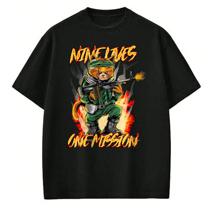 Cat Love Shirt, Funny Cat Lover Gift UnisexT-Shirt/Hoodie/Sweatshirt HLT00 - Nine Lives One Mission Cat with M60 Machine Gun Graphic T-Shirt
