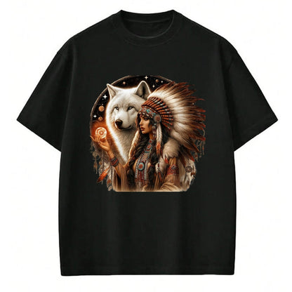 Native American T-Shirts, Vintage Native American Unisex T-Shirt/Hoodie/Sweatshirt HLT00 - Indian Native American Woman With White Wolf Vitage Gifts
