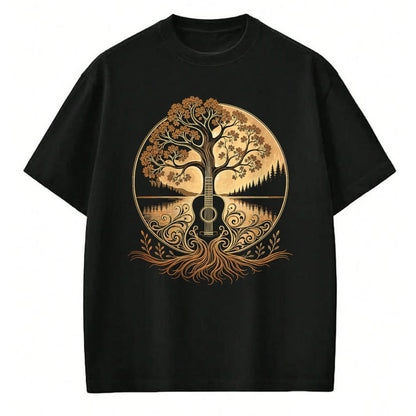Guitar Lover Shirt, Funny Guitar UnisexT-Shirt/Hoodie/Sweatshirt HLT00 - Acoustic Guitar Tree by the Lake Roots Nature Music T-Shirt