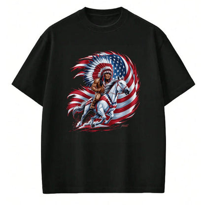 Native American T-Shirts, Vintage Native American Unisex T-Shirt/Hoodie/Sweatshirt HLT00 - Native American Day Flag usa Indian Riding Horse