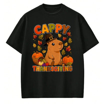 Cute Capybara Shirt, Funny Capybara UnisexT-Shirt/Hoodie/Sweatshirt HLT00 - Cappy Thanksgiving Cute Capybara Autumn Fall Leaves Pumpkin T-Shirt