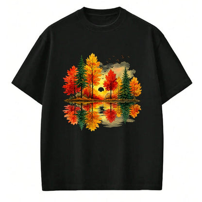 Best Thanksgiving Family Shirt , Funny Thanksgiving UnisexT-Shirt/Hoodie/Sweatshirt HLT00 - Retro Autumn Fall Leaves Forest Nature Lake Reflection T-Shirt