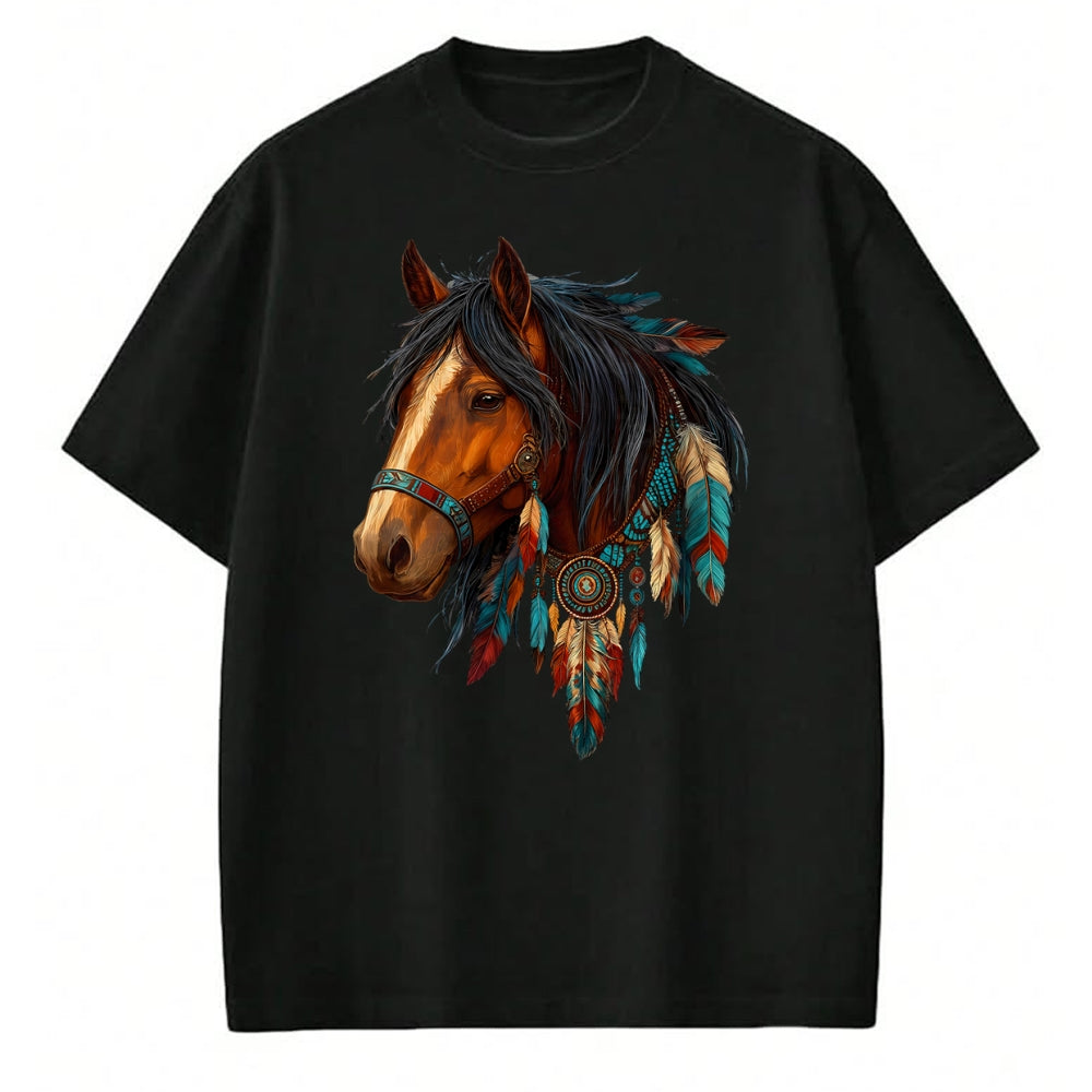 Best Horse Lover Shirt , Funny Horse UnisexT-Shirt/Hoodie/Sweatshirt HLT00 - Proud Indian Native American Horse Animal Feather Headdress T-Shirt
