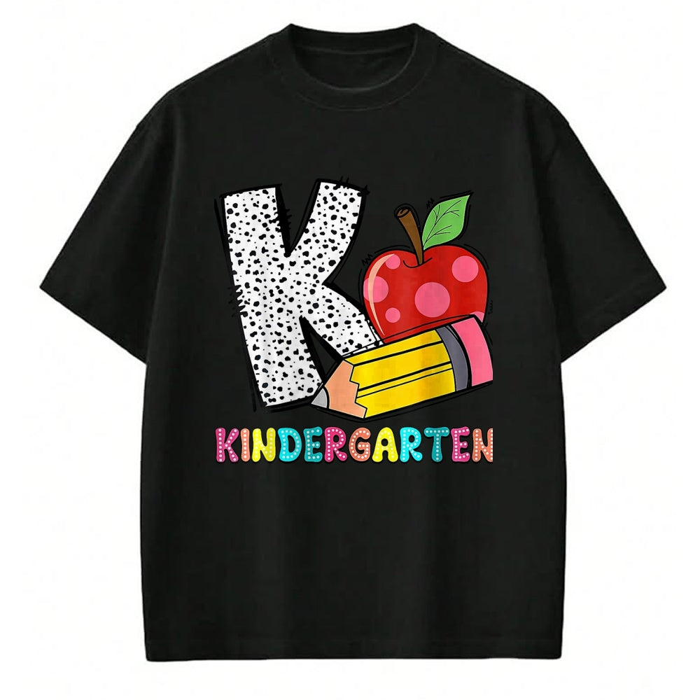 Best Student Shirt, Funny Back To School UnisexT-Shirt/Hoodie/Sweatshirt HLT00 - K is for Kindergarten Teacher Pencil Apple Back to School T-Shirt, Women, Lemon Yellow, Medium