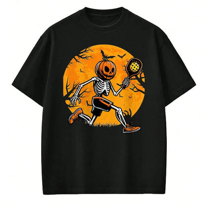 Funny Pickleball Shirt, Pickleball Lover Unisex T-Shirt/Hoodie/Sweatshirt HLT00 - Halloween Pickleball Pumpkin Skeleton Pickleball Halloween T-Shirt
