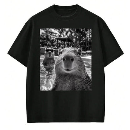 Cute Capybara Shirt, Funny Capybara Unisex T-Shirt/Hoodie/Sweatshirt HLT00 - Funny Capybara Selfie T Shirts for Men and Women Cute Animal Tees
