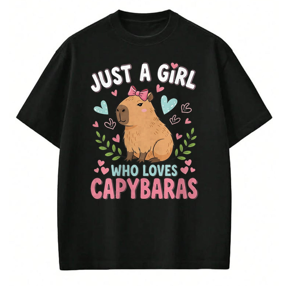 Cute Capybara Shirt, Funny Capybara Unisex T-Shirt/Hoodie/Sweatshirt HLT00 - Just a Girl who Loves Capybaras T-Shirt (4)