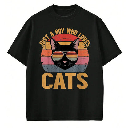 Cat Love Shirt, Funny Cat Lover Gift UnisexT-Shirt/Hoodie/Sweatshirt HLT00 - Just A Boy Who Loves Cats Retro Cat Lover Boys Kids T-Shirt, Youth, Black, Small
