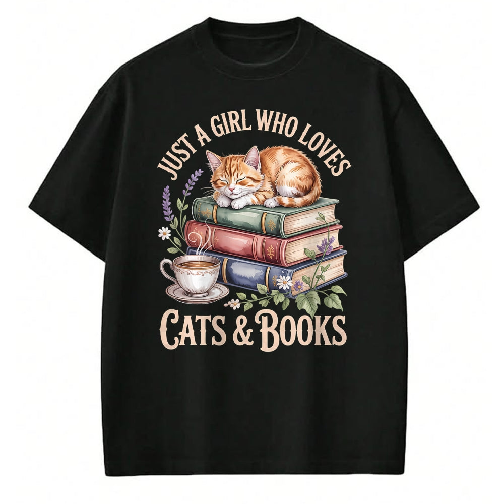 Cat Love Shirt, Funny Cat Lover Gift UnisexT-Shirt/Hoodie/Sweatshirt HLT00 - Just A Girl Who Loves Cats and Books Reading Librarian T-Shirt