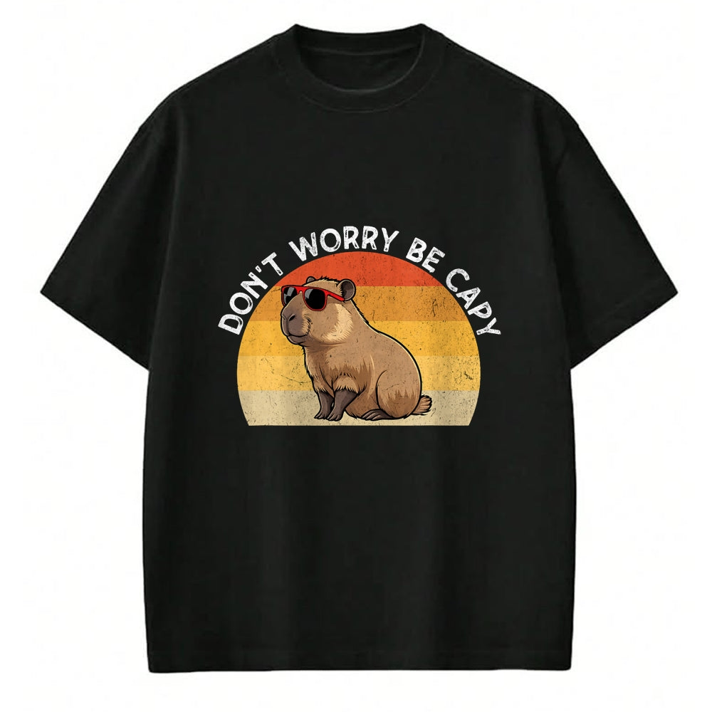 Cute Capybara Shirt, Funny Capybara Unisex T-Shirt/Hoodie/Sweatshirt HLT00 - Don_t Worry Be Capy Retro Capybara T-Shirt