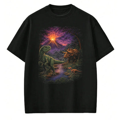 Best Dinosaur Lover Shirt, Funny Dinosaur UnisexT-Shirt/Hoodie/Sweatshirt HLT00 - Vintage Dinosaur 90s T Rex and Triceratops Volcano Nature T-Shirt, Men, Black, 3X-Large