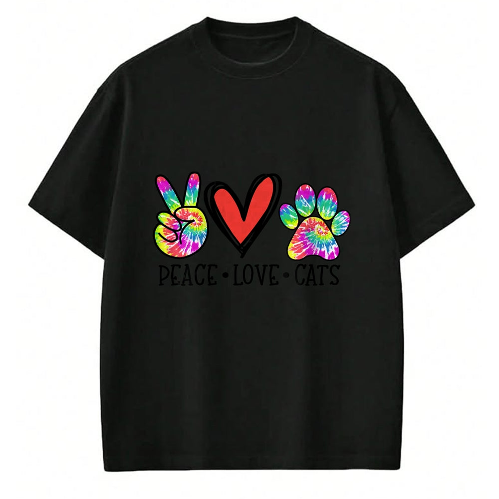 Cat Love Shirt, Funny Cat Lover Gift UnisexT-Shirt/Hoodie/Sweatshirt HLT00 - Peace Love Cats Paws Tie Dye Rainbow Animal Rescue Womens T-Shirt