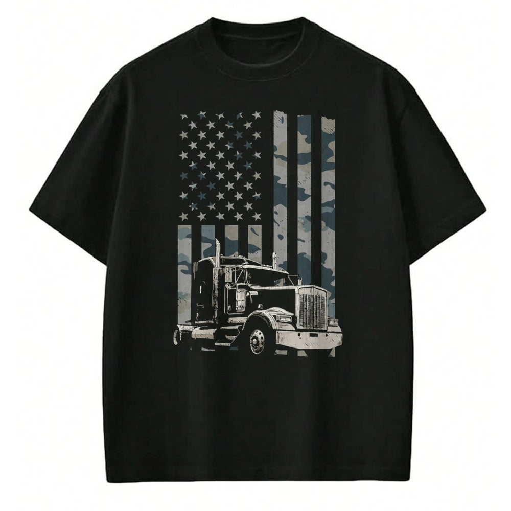 Best Truck Driver Life Shirt, Funny Trucker UnisexT-Shirt/Hoodie/Sweatshirt HLT00 - Trucker American Flag Trucking (Design on Back) Long Sleeve T-Shirt