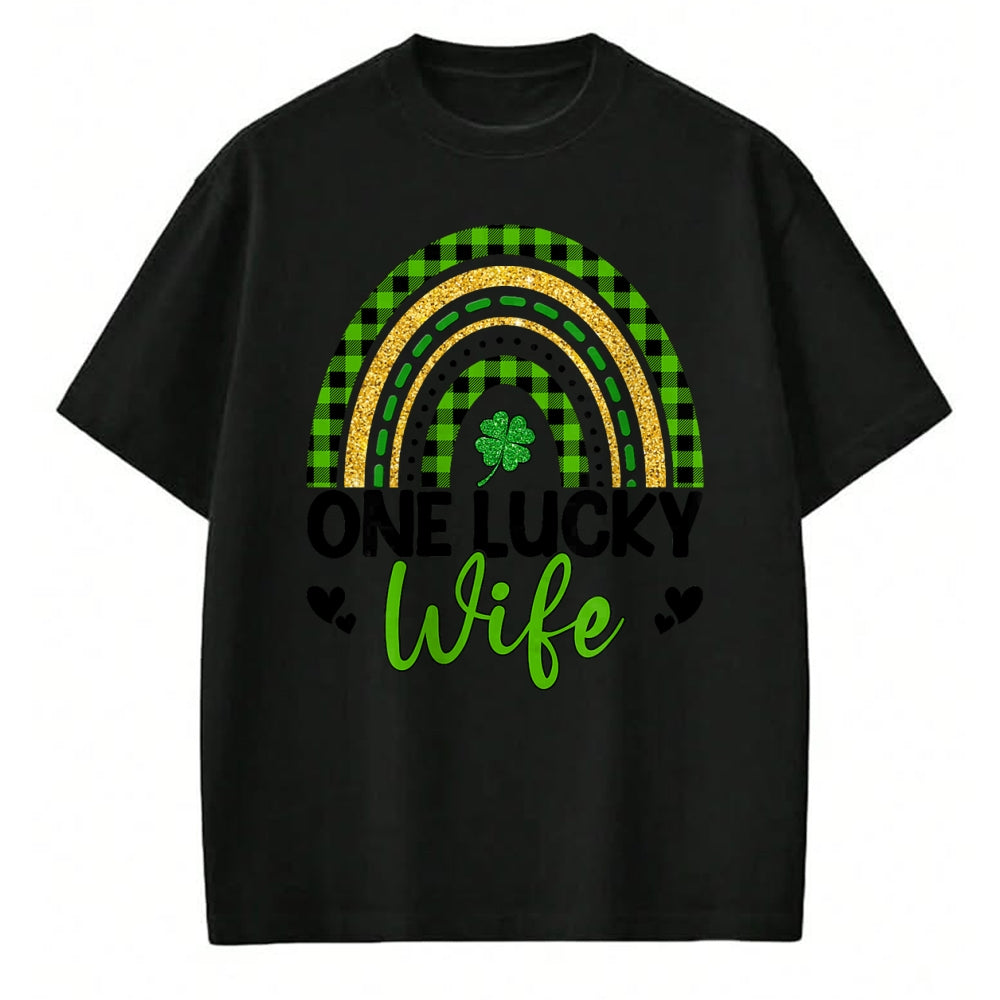 Best Wife Shirt, Wife and Husband Unisex T-Shirt/Hoodie/Sweatshirt HLT00 - Gift for wife T shirt, lucky wife   Womens One Lucky Wife Boho Rainbow St Patricks Day Shamrock Tank