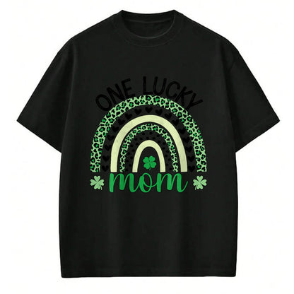 Gift for Mom Shirt, Funny Mom Unisex T-Shirt/Hoodie/Sweatshirt HLT00 - One Lucky Mom Leopard Rainbow St Patricks Day Clover T-Shirt