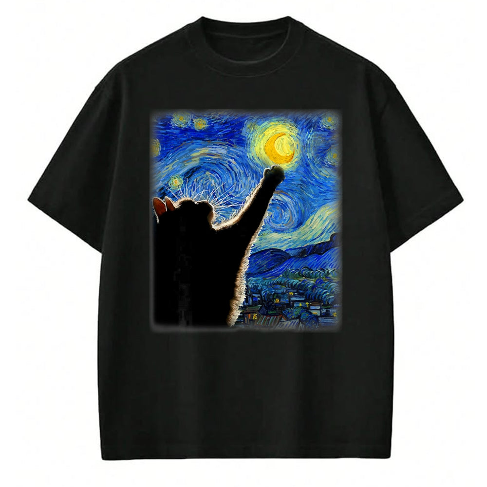 Best Thanksgiving Family Shirt , Funny Thanksgiving UnisexT-Shirt/Hoodie/Sweatshirt HLT00 - Starry Night Cat, Van Gogh Cat, Cat Lover, Cat Mom, Cat Dad T-Shirt, Black