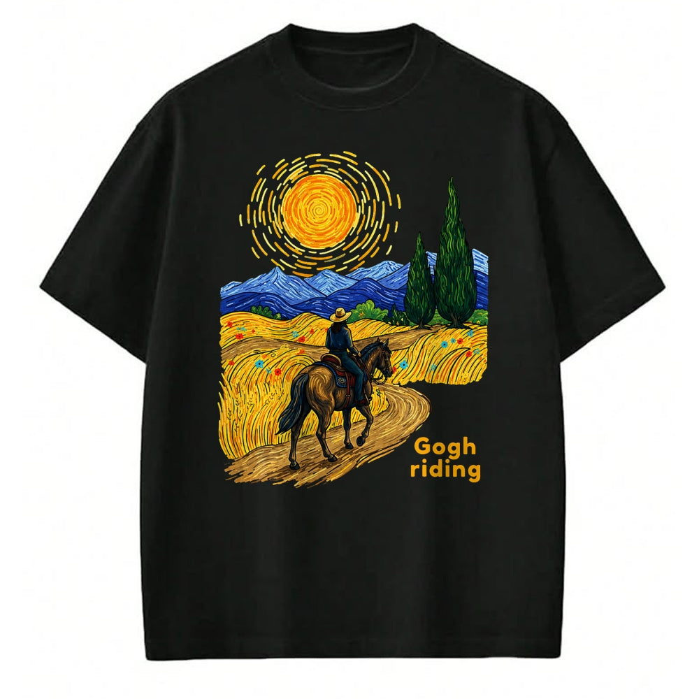 Best Horse Lover Shirt , Funny Horse UnisexT-Shirt/Hoodie/Sweatshirt HLT00 - Gogh Riding Funny Van Gogh Horse Starry Night Cowboy T-Shirt