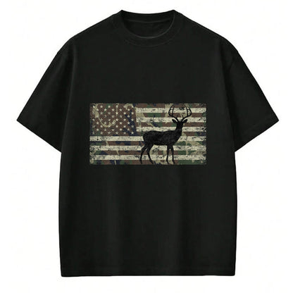 Funny Hunting Shirt, Gift For Hunting Lover Unisex T-Shirt/Hoodie/Sweatshirt HLT00 - Deer Hunting Camo American Flag Buck Standing Hunter Country T-Shirt