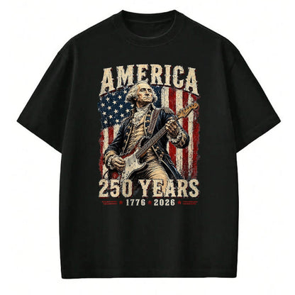 Guitar Lover Shirt, Funny Guitar UnisexT-Shirt/Hoodie/Sweatshirt HLT00 - Vintage George Washington Playing Guitar 250 Years America T-Shirt, Men, Black, 3X-Large